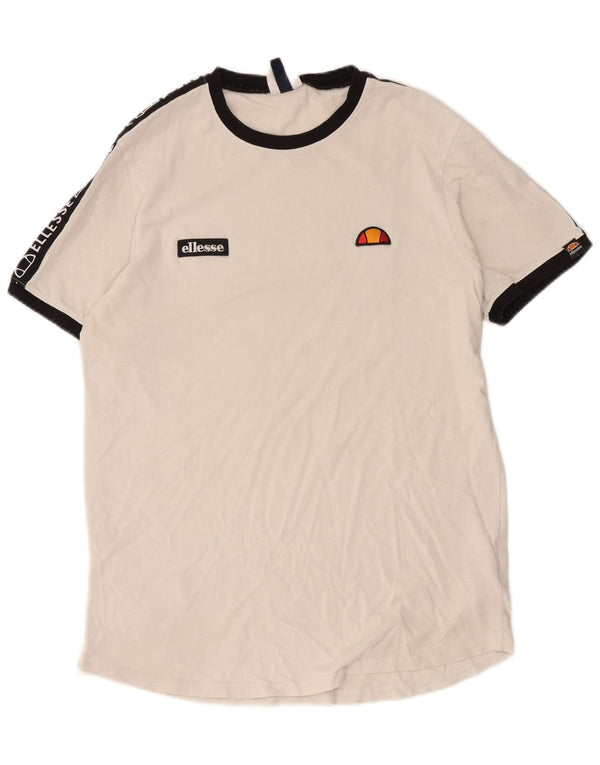 Ellesse Herren-T-Shirt mit Grafik, groß, cremefarbene Blockfarben-Baumwolle