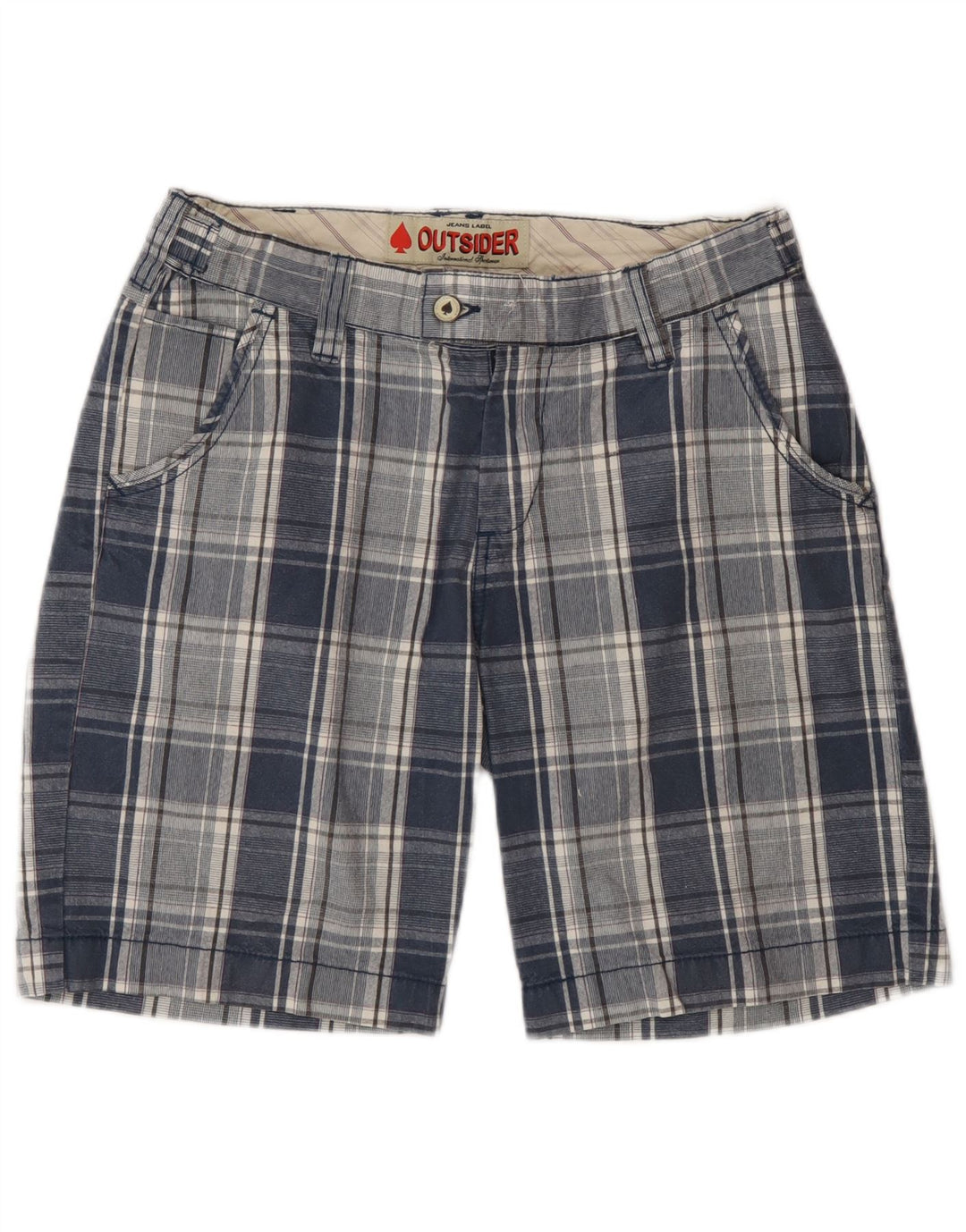 Outsider Herren-Chinoshorts W30 aus mittelblau karierter Baumwolle