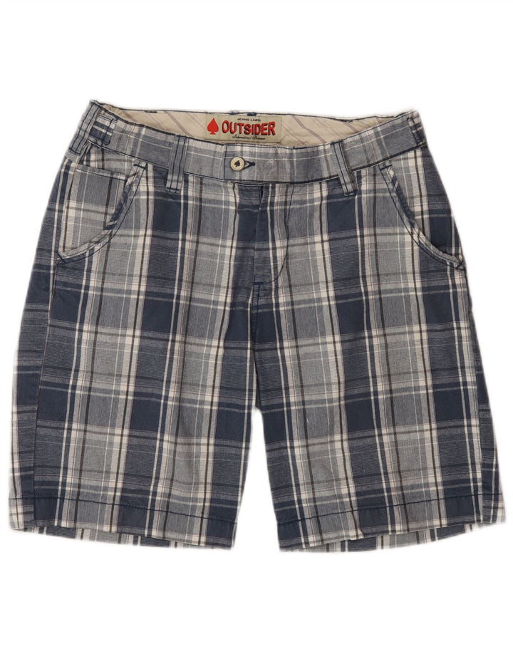 Outsider Herren-Chinoshorts W30 aus mittelblau karierter Baumwolle