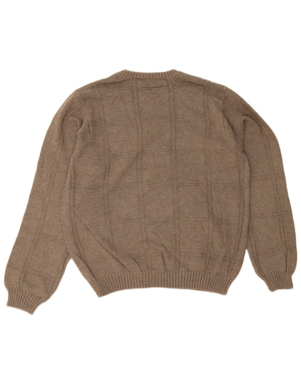 Izod Mens Crew Neck Jumper Sweater Large Beige Cotton