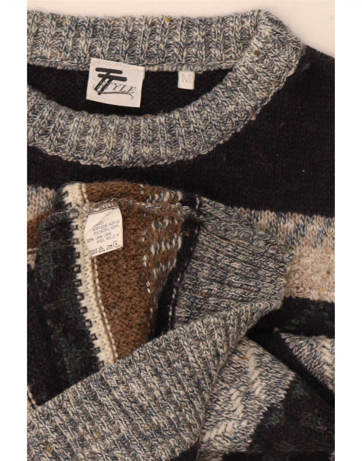 Vintage Herren-Pullover mit U-Boot-Ausschnitt, mittelgroß, mehrfarbig, geometrisch
