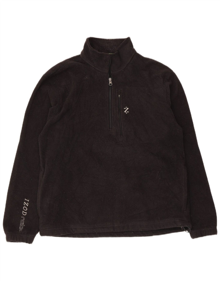Izod Herren-Fleecepullover mit grafischem Reißverschluss und Halsausschnitt, Mittelschwarzes Polyester