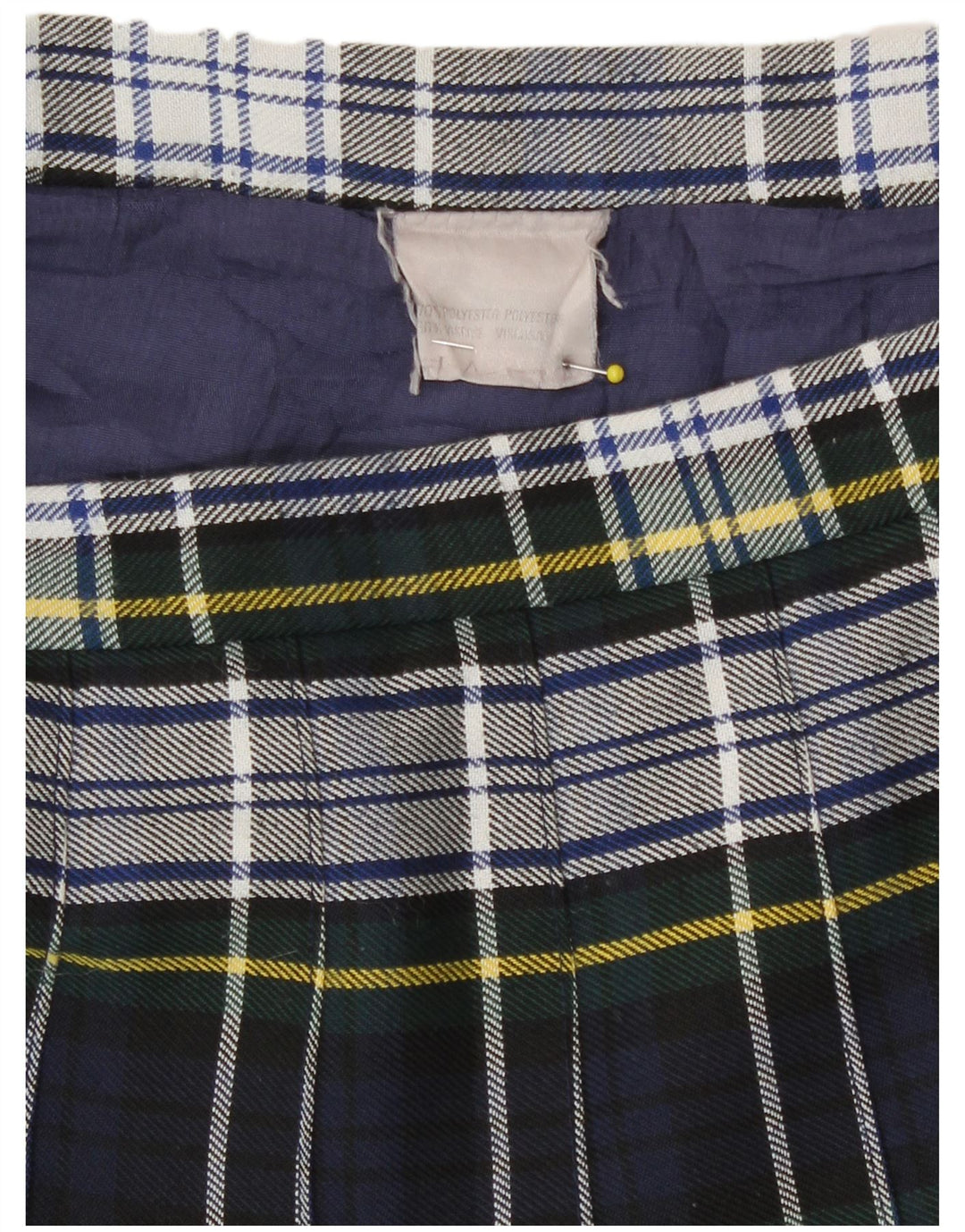 Vintage Damen Messerfaltenrock W28 Medium Marineblau kariertes Polyester