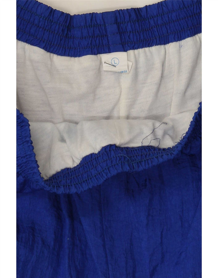 Vintage Herren-Trainingshose, Jogginghose, groß, blau, Colourblock-Polyamid