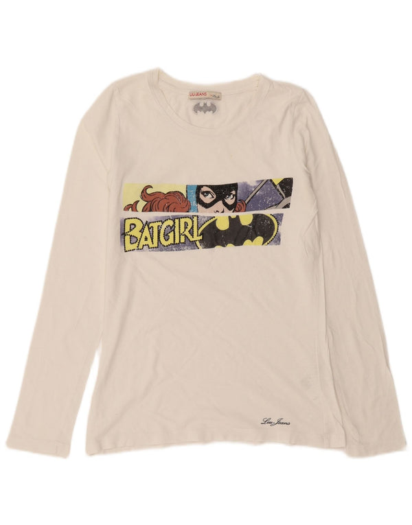 Liu Jo Damen BATGIRL Graphic Top Langarm UK 14 Large Weiße Baumwolle
