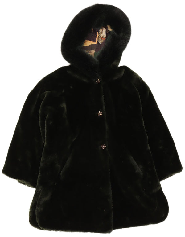 Vintage Damen-Mantel aus Kunstfell mit Kapuze, UK 20 2XL, grünes Polyester