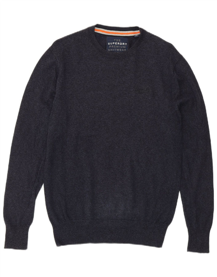 SUPERDRY Herren-Pullover mit Rundhalsausschnitt, mittelmarineblaue Baumwolle