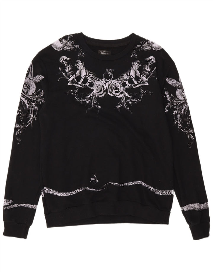Zara Herren Grafik-Sweatshirt-Pullover XL aus schwarzer Baumwolle