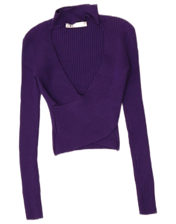 Zara Damen Crop Top Langarm UK 8 Small Lila Viskose