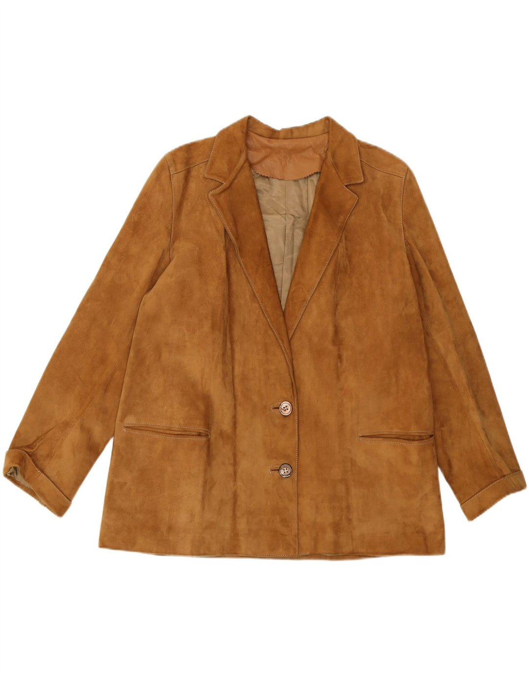 CONFEZIONI DI LUSSO Damen 2-Knopf-Wildleder-Blazerjacke UK 14 Large Braun