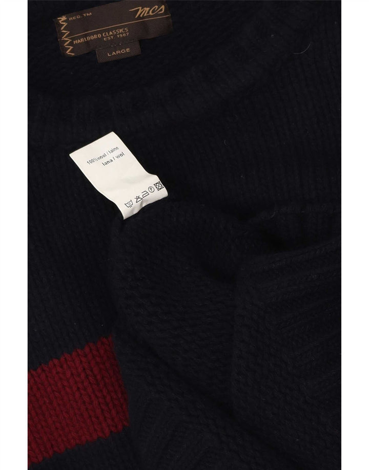 Marlboro Classics Herren-Pullover mit Rundhalsausschnitt, groß, Marineblau, Farbblock