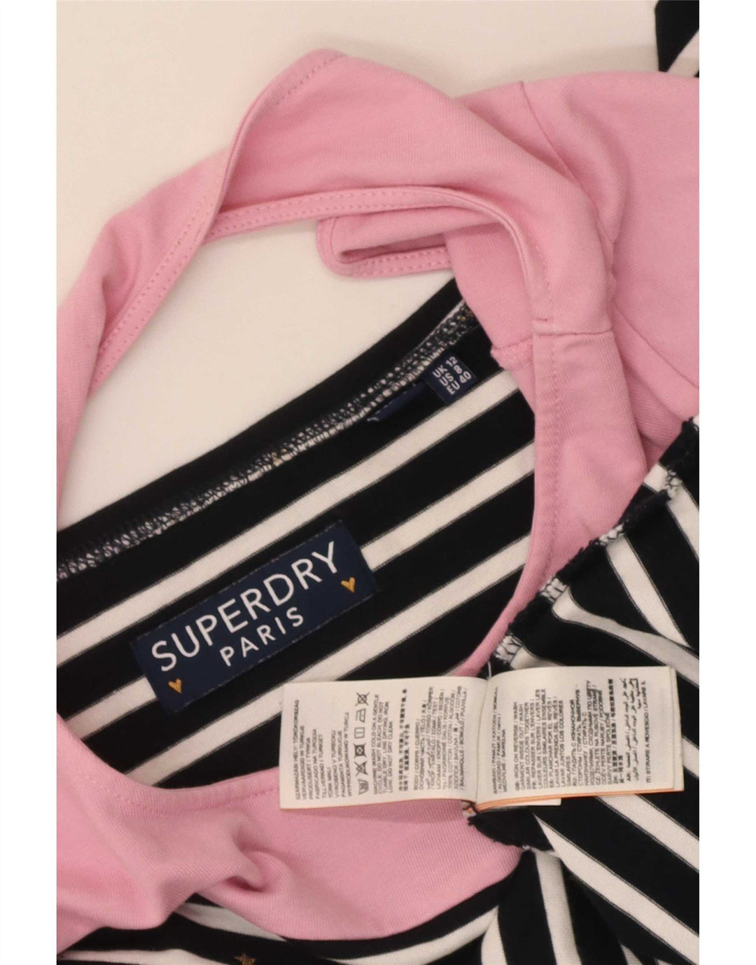 Superdry Damen Top Langarm UK 12 Mittel Marineblau gestreift Baumwolle
