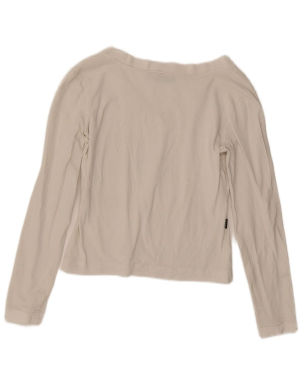 Moschino Damen Crop Graphic Top Langarm UK 14 Mittelweiße Baumwolle