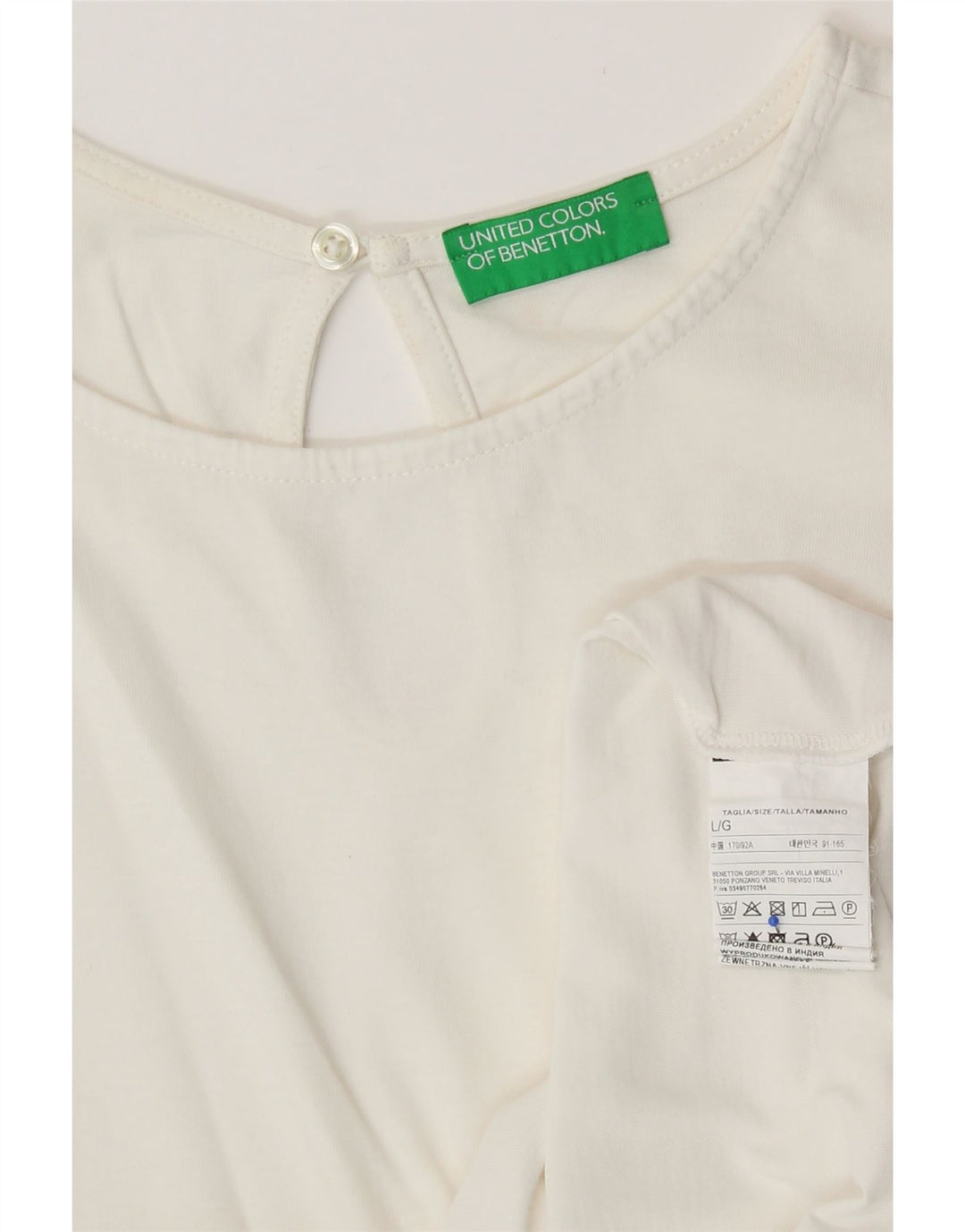 BENETTON Damen-Blusenoberteil, UK-Größe 46, Größe L, weiße Baumwolle