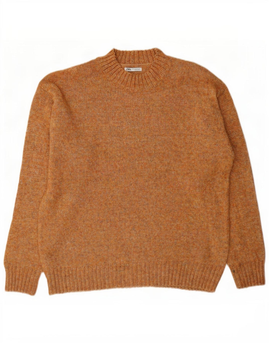 Zara Herren-Pullover mit Rundhalsausschnitt, XL, braun meliert