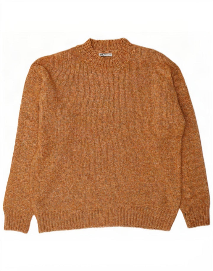 Zara Herren-Pullover mit Rundhalsausschnitt, XL, braun meliert