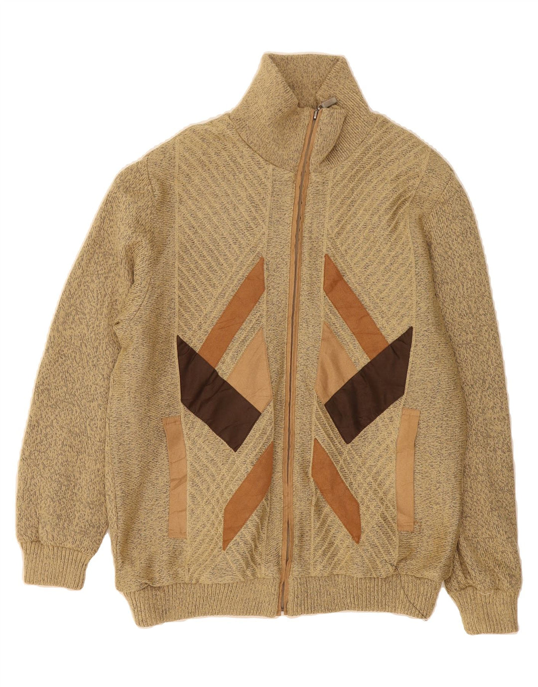 ROGER KENT Mens Cardigan Sweater Medium Beige Geometric Polyacrylic Vintage Roger Kent and Second-Hand Roger Kent from Messina Hembry 