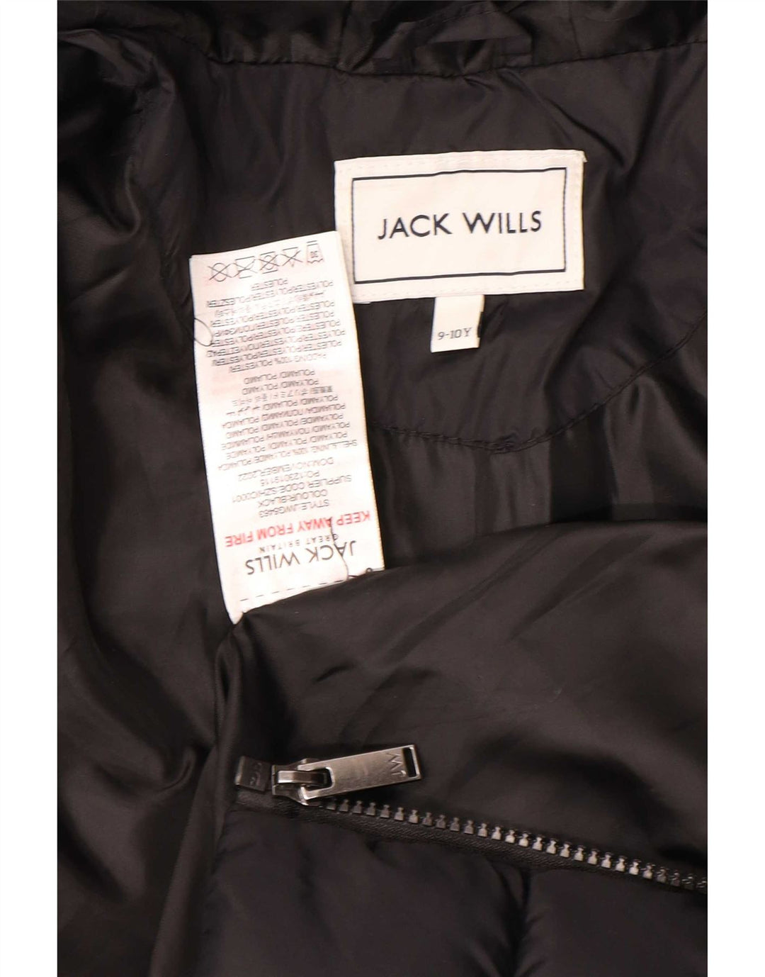 Jack Wills wattierte Jungenjacke mit Kapuze, 9–10 Jahre, schwarzes Polyamid