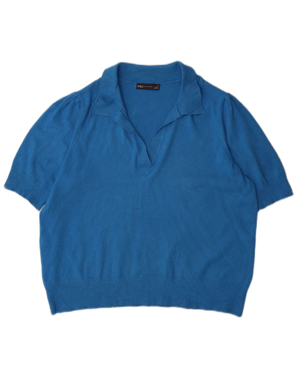 Marks & Spencer Damen Kurzarm-Polo-Pullover, Gr. 18, XL, Blau