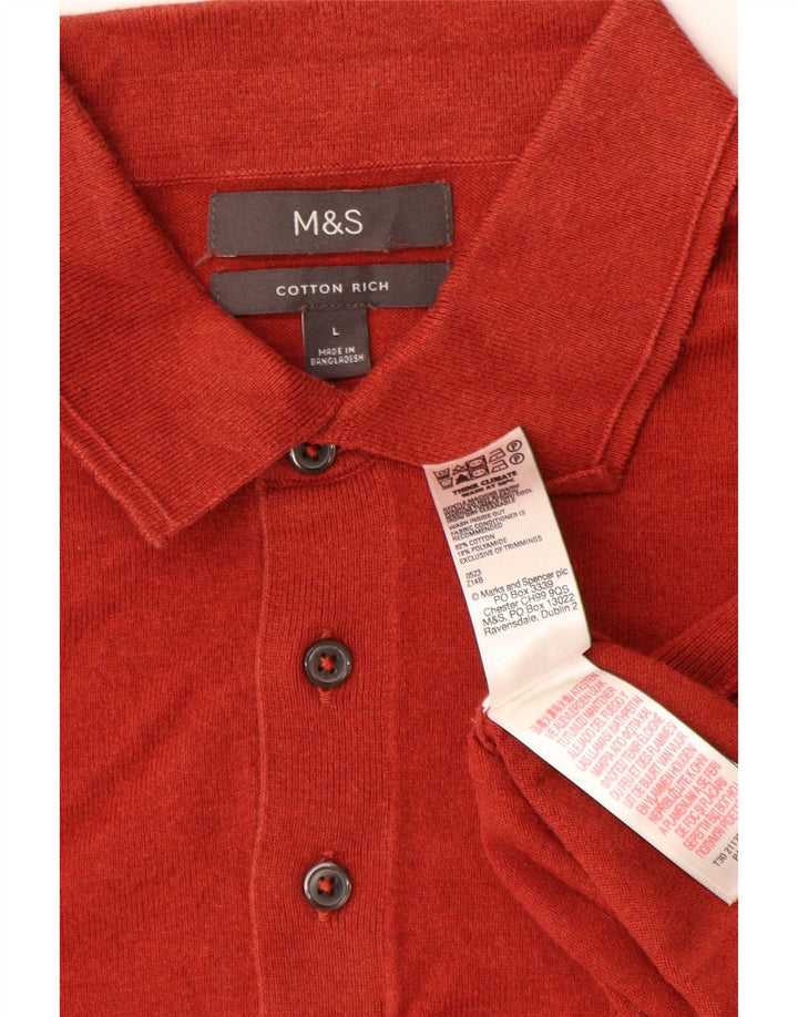 Marks & SPENCER Herren-Pullover mit Polokragen, Größe L, aus roter Baumwolle