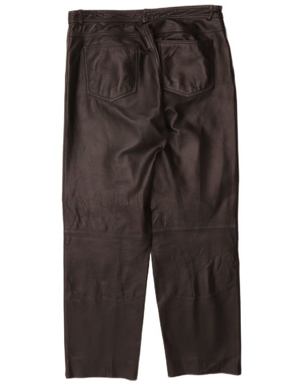 Vintage Mens Straight Leather Trousers IT 52 XL W36 L31 Black Leather