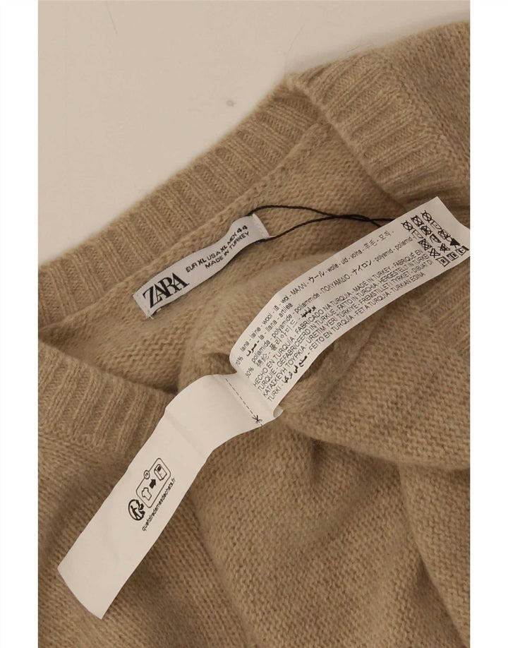 Zara Herren-Pullover mit Rundhalsausschnitt, XL, beige Wolle