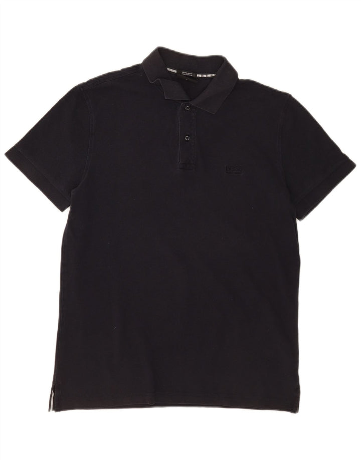 Hugo Boss Herren-Poloshirt mit normaler Passform, mittelmarineblaue Baumwolle