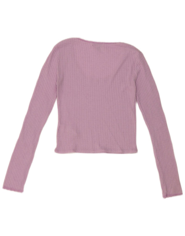 Topshop Damen Crop Top Langarm UK 10 Small Rosa Baumwolle