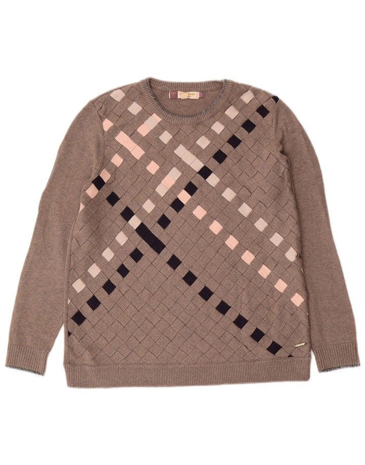 Ted Baker Damen-Pullover mit Rundhalsausschnitt, Größe 3, mittelgrau, Argyle/Diamant
