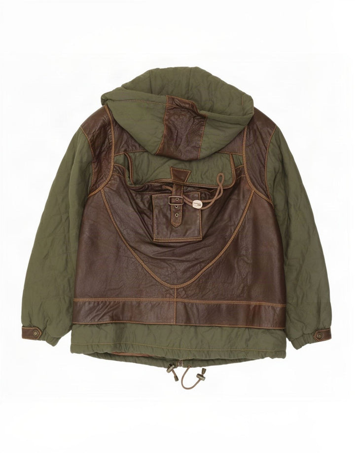 Vintage Damen Übergroße Kapuzenjacke UK 14 Mittelbraun Farbblock