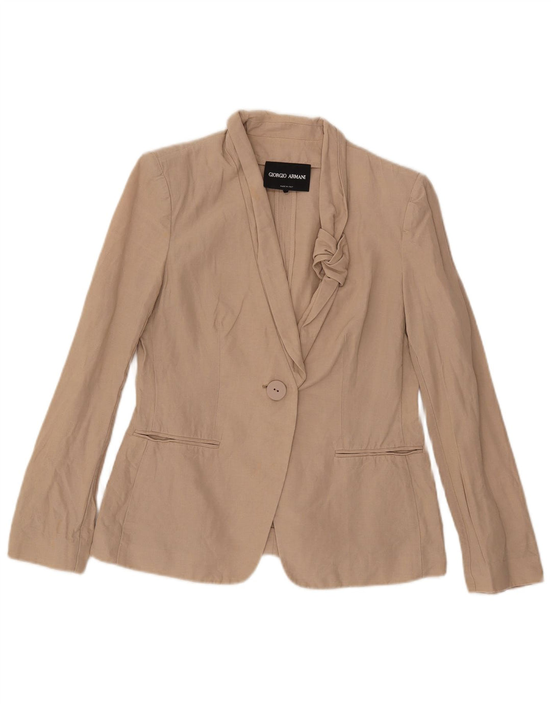 Armani Damen 1-Knopf-Blazerjacke UK 10 Small Beige Baumwolle