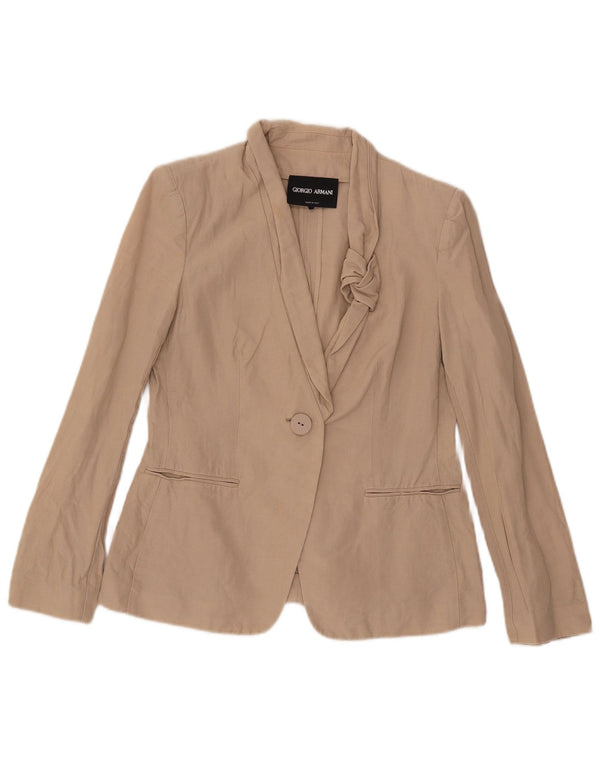 Armani Damen 1-Knopf-Blazerjacke UK 10 Small Beige Baumwolle