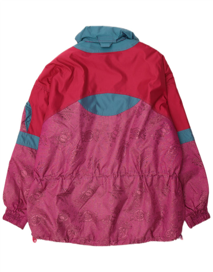 Vintage Damen Pullover Übergroße Skijacke UK 16 Large Pink Colourblock