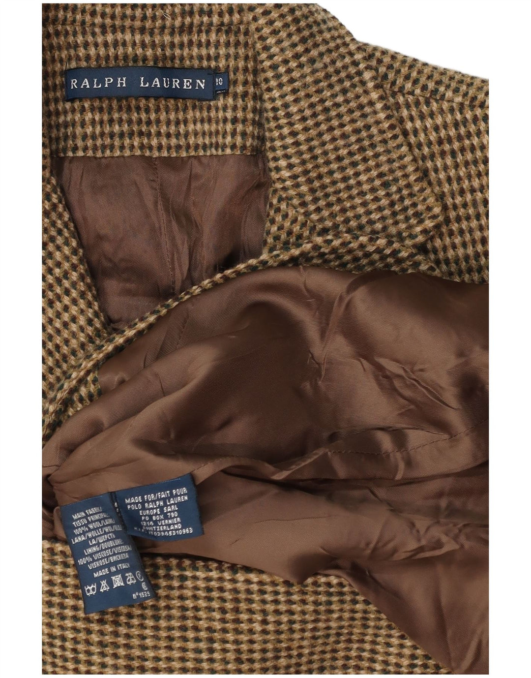 Ralph Lauren Damen-Blazerjacke mit 3 Knöpfen, US 10, große Khaki-Wolle