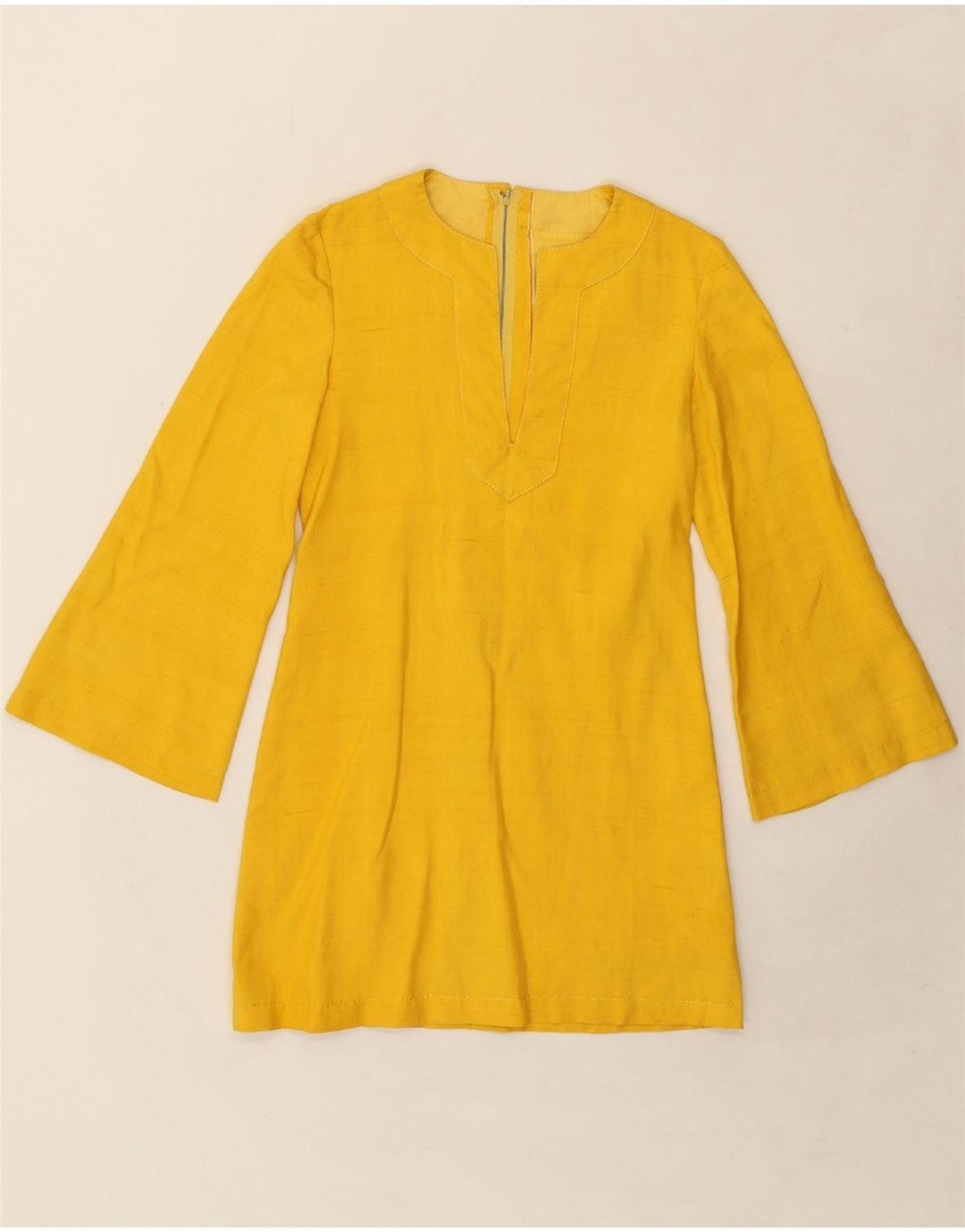 VINTAGE Womens 3/4 Sleeve Tunic Top UK 16 Small Yellow Vintage Vintage and Second-Hand Vintage from Messina Hembry 