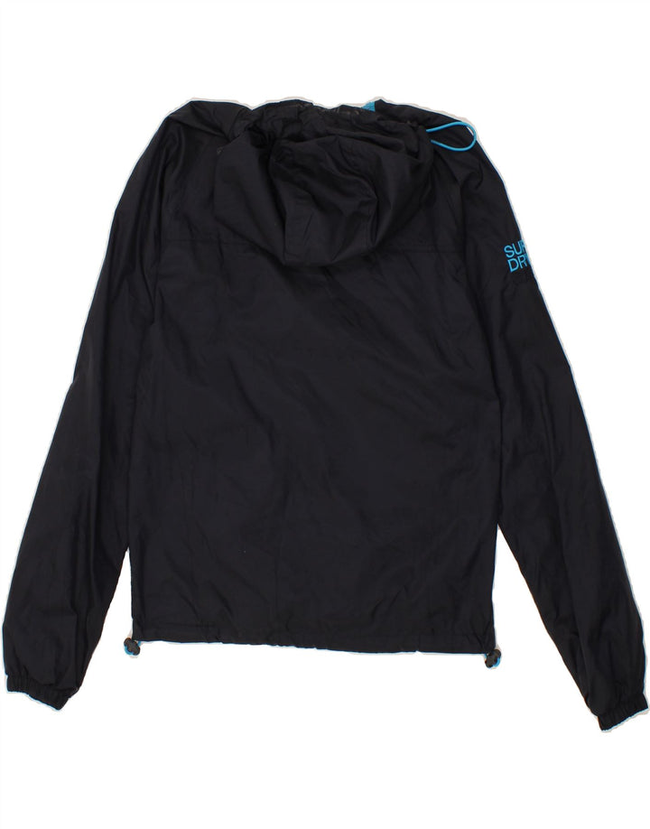 SUPERDRY Womens Hooded Windbreaker Jacket UK 10 Small Navy Blue Vintage Superdry and Second-Hand Superdry from Messina Hembry 