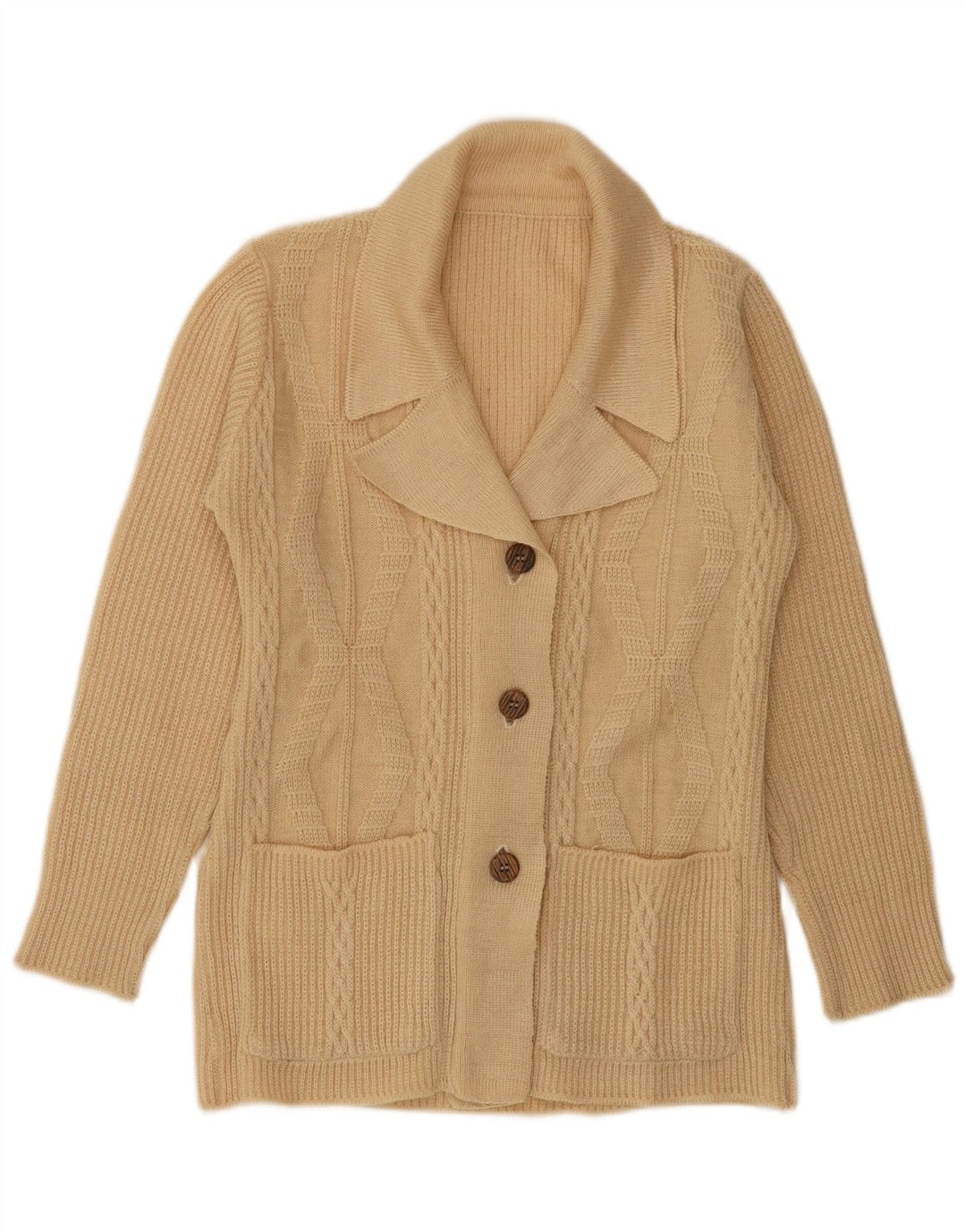 Vintage Damen Cardigan Pullover UK 12 Medium Beige
