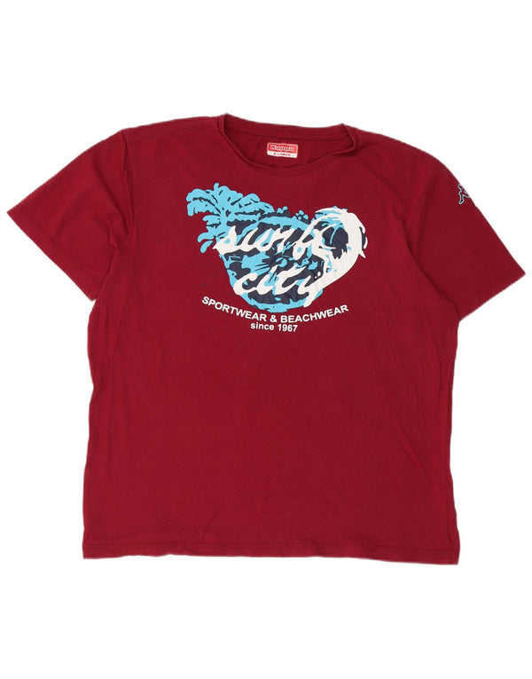 Kappa Damen Grafik-T-Shirt-Oberteil XL Burgunderrot aus Baumwolle