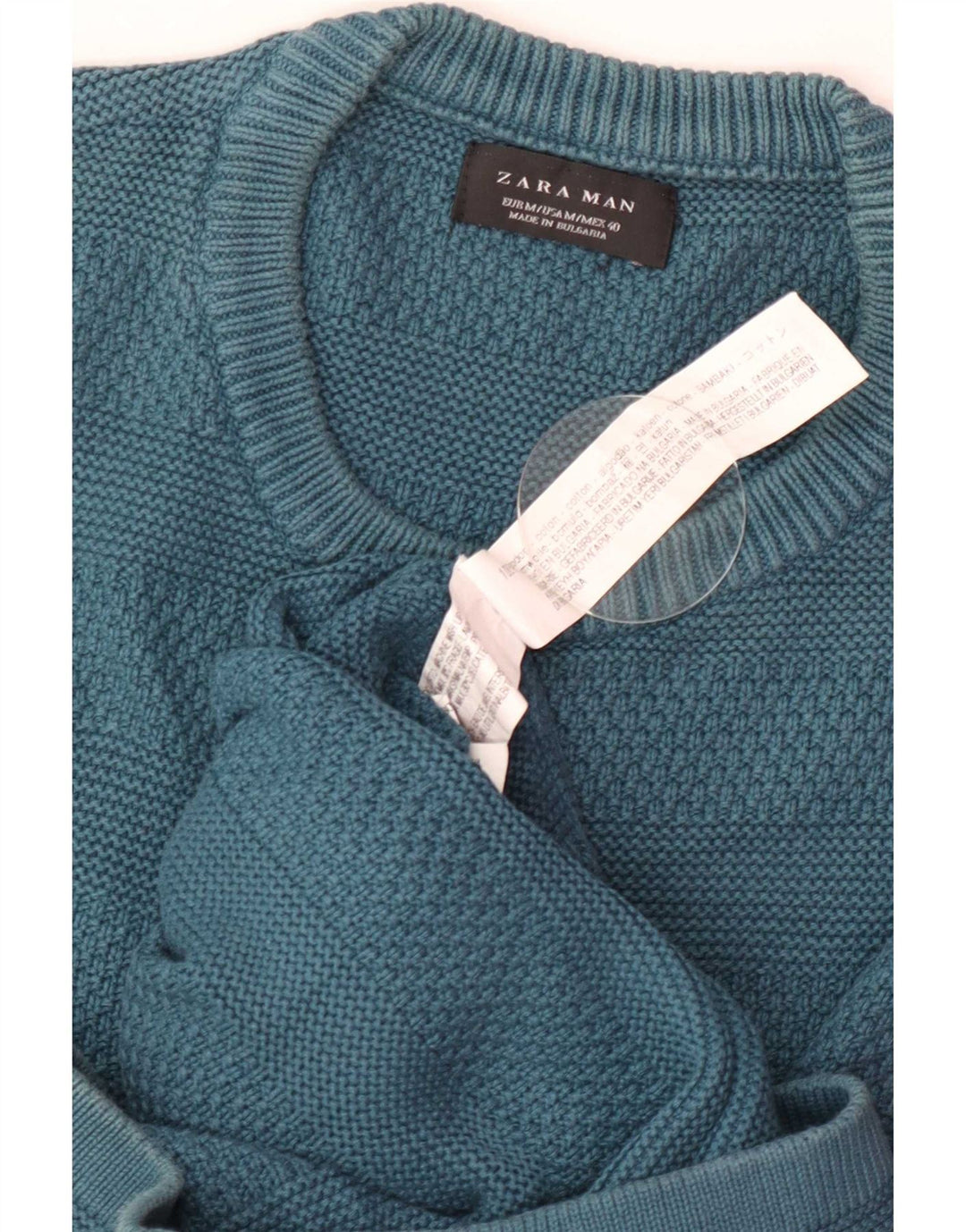 Zara Herren-Pullover mit Rundhalsausschnitt, mittelblau, gestreift, Baumwolle
