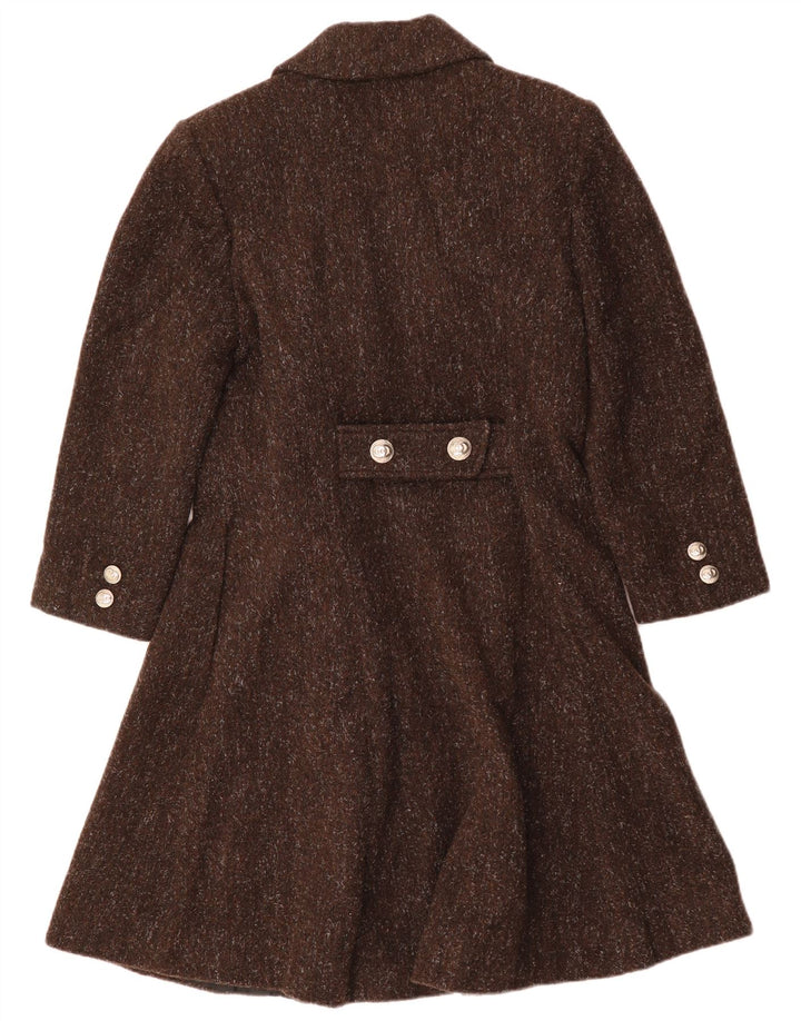 VINTAGE Zweireihiger Damenmantel UK 12 Mittelbraun gesprenkelte Wolle