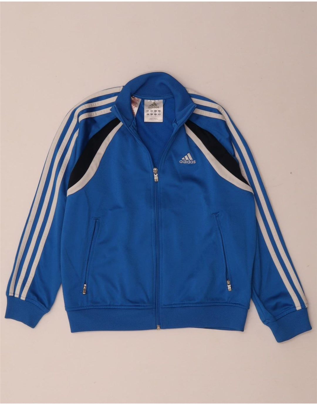 Adidas Jungen-Trainingsanzug-Top-Jacke, 9–10 Jahre, blaues Colourblock-Polyester