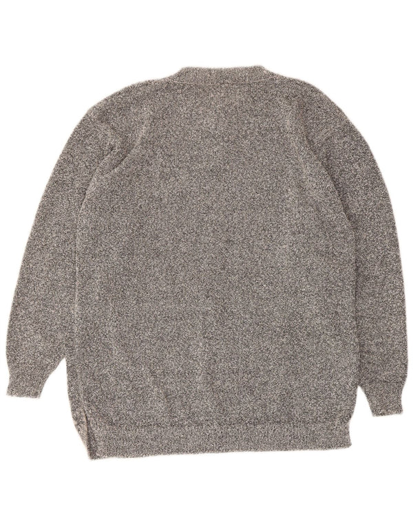 Vintage Damen-Pullover mit Knopfkragen, Gr. 16, großes graues Acryl