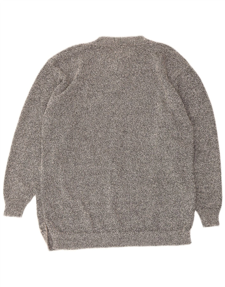 Vintage Damen-Pullover mit Knopfkragen, Gr. 16, großes graues Acryl
