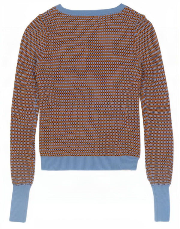 Zara Damen-Pullover mit bauchfreiem U-Boot-Ausschnitt, Gr. 8, Braun, Farbblock