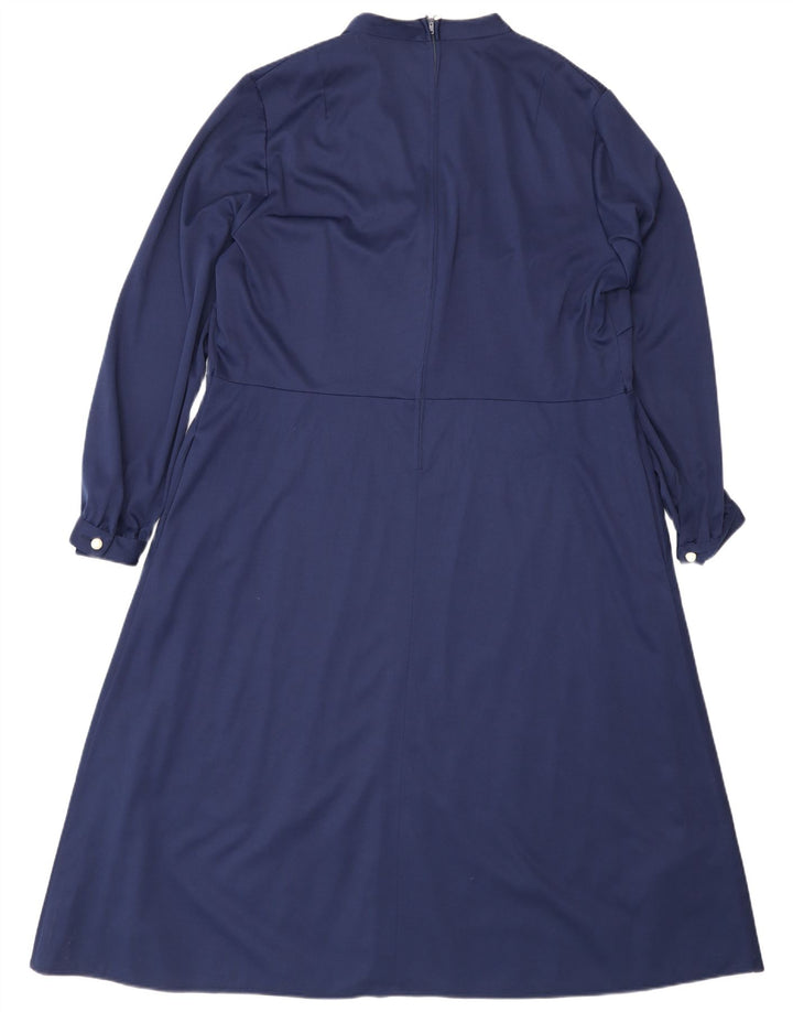 Vintage Damen Langarm Maxikleid IT 50 XL Marineblau Polyester