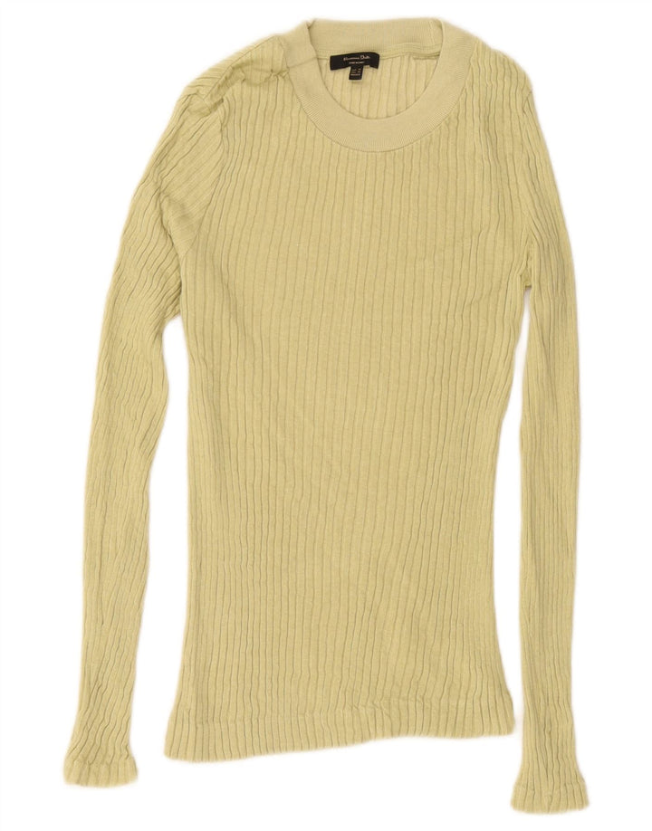 Massimo Dutti Herren-Pullover mit Rundhalsausschnitt, XS, gelbe Baumwolle