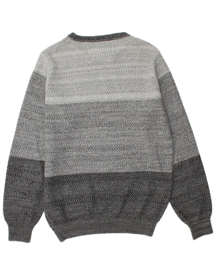 DANIEL HECHTER Mens Crew Neck Jumper Sweater Large Grey Chevron Cotton