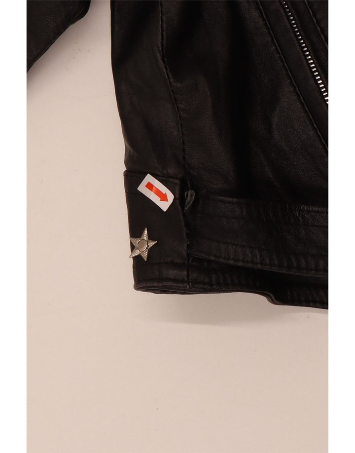 Vintage Damen Crop Leder Bikerjacke UK 12 Mittelschwarzes Leder