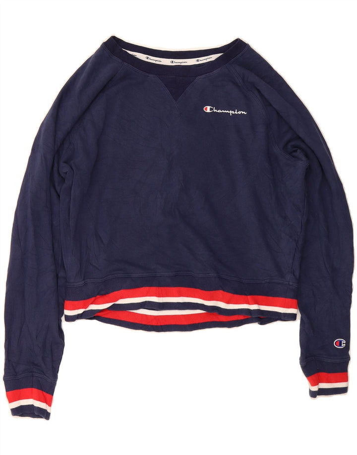 CHAMPION Womens Oversized Sweatshirt Jumper UK 16 Large Navy Blue Vintage Champion and Second-Hand Champion from Messina Hembry 