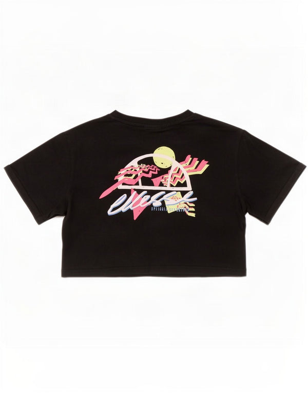Ellesse Damen Crop Graphic T-Shirt Top UK 10 Small Schwarz Baumwolle